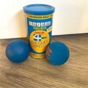 Vintage REGAL two blue official Racquetballs in can. Never used.